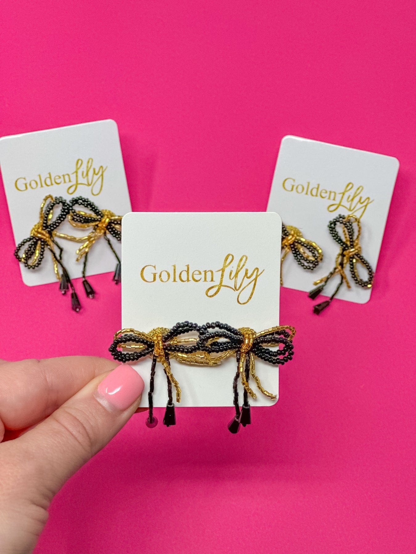 Golden Lily Black & Gold Mini Bow Earring - Little Miss Muffin Children & Home