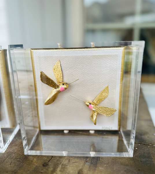 Dana Manly Art Gold Hummingbirds 6x6 In Shadowbox - Little Miss Muffin Children & Home