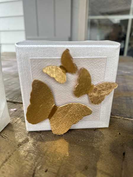 Dana Manly Art Multiple Gold Butterflies on Canvas 4x4 - Little Miss Muffin Children & Home