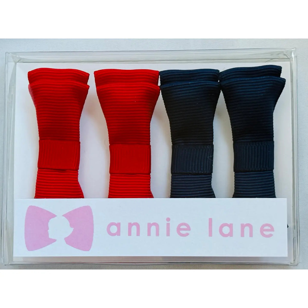 Classic Grosgrain Navy & Red Set of Four Hair Bows
