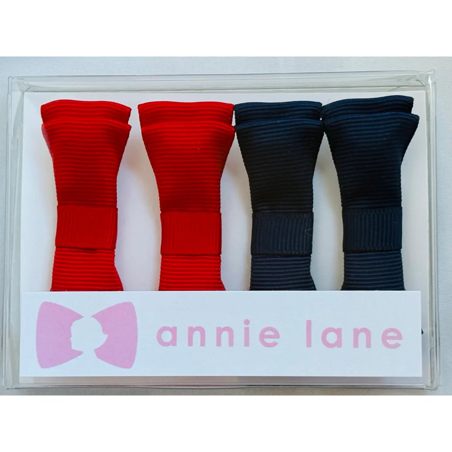 Classic Grosgrain Navy & Red Set of Four Hair Bows