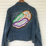 SongLily Mardi Gras King Cake Rhinestone Denim Jacket