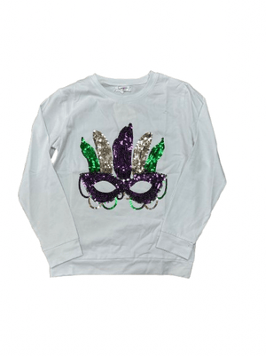 Lulu Bebe Sequin Mardi Gras Mask Long Sleeve Shirt