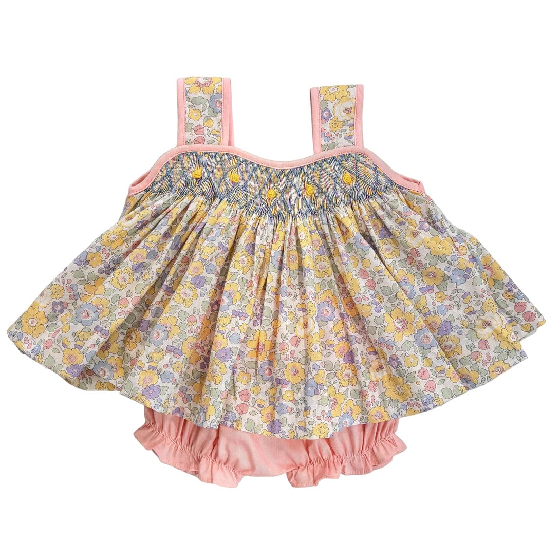 Florence Floral Smocked Sleeveless Bloomer Set