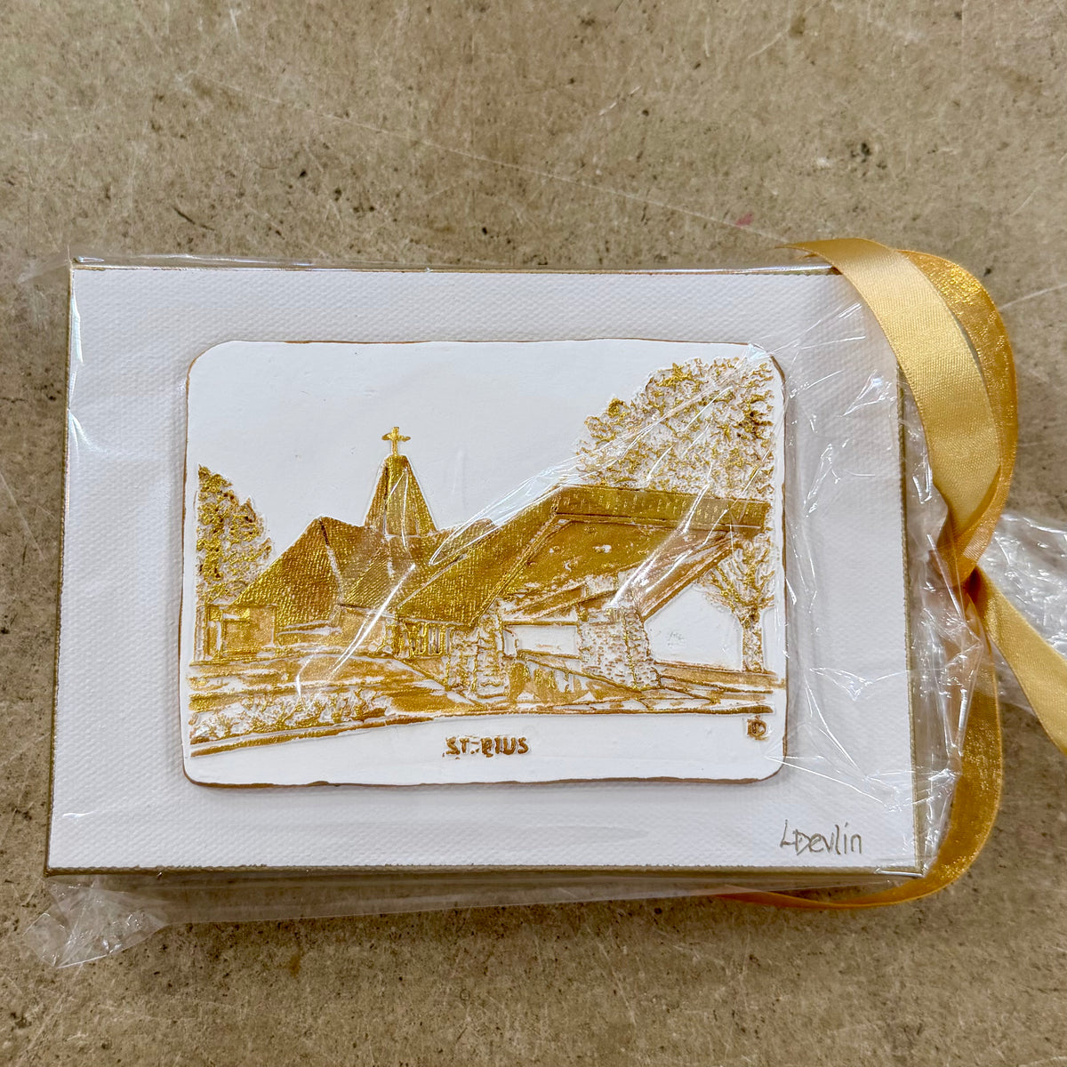 St Pius Church clay artwork on canvas by Lisa Devlin New Orleans wall art textured handmade decor