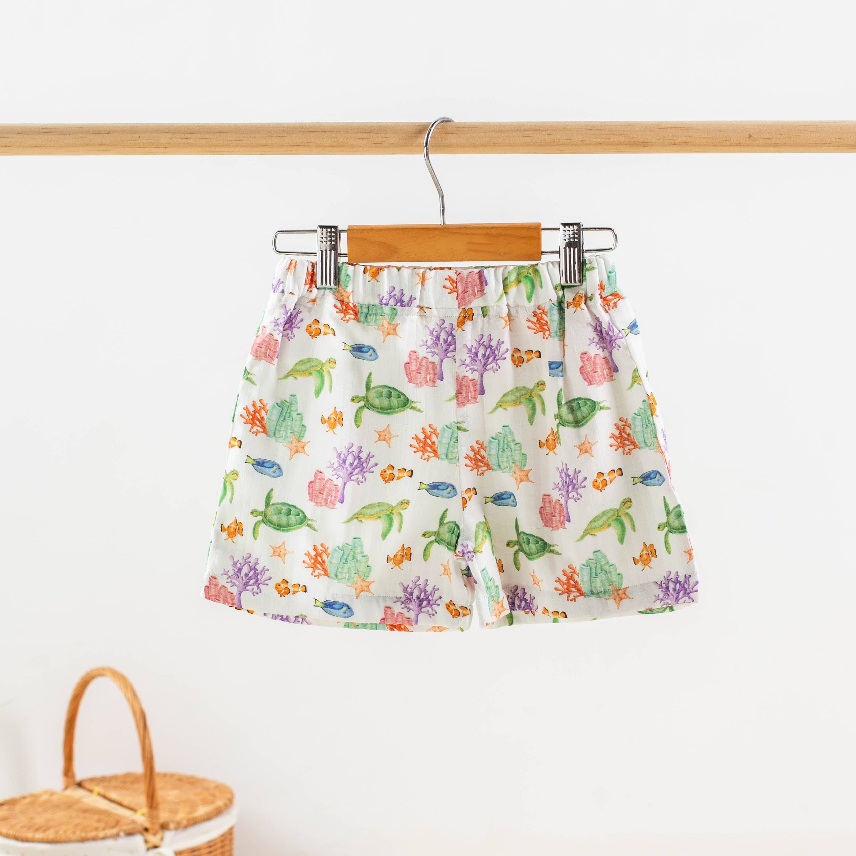 Nola Tawk Nola Tawk Just Keep Swimming Organic Muslin Shorts - Little Miss Muffin Children & Home