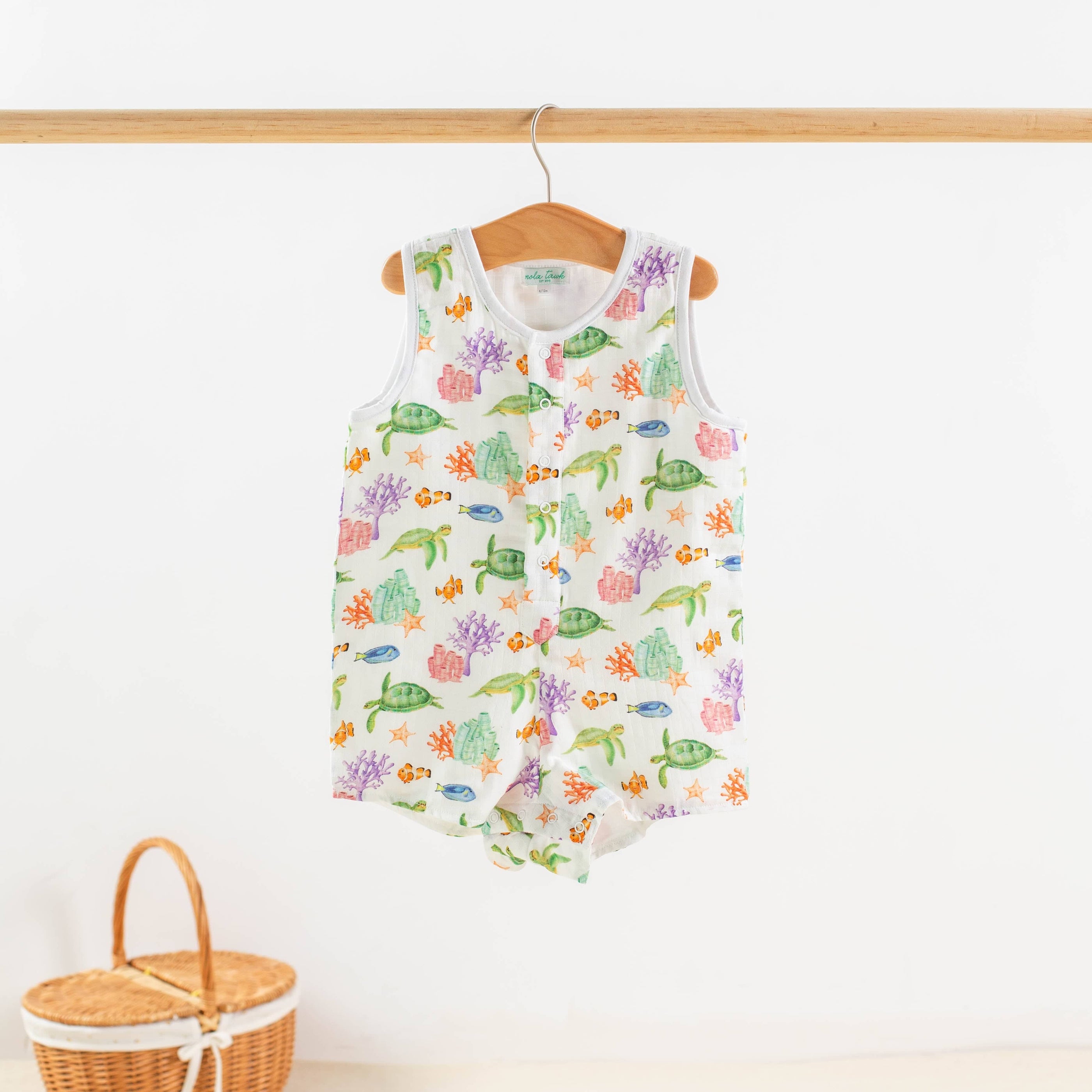 Nola Tawk Nola Tawk Just Keep Swimming Organic Muslin Shortall - Little Miss Muffin Children & Home
