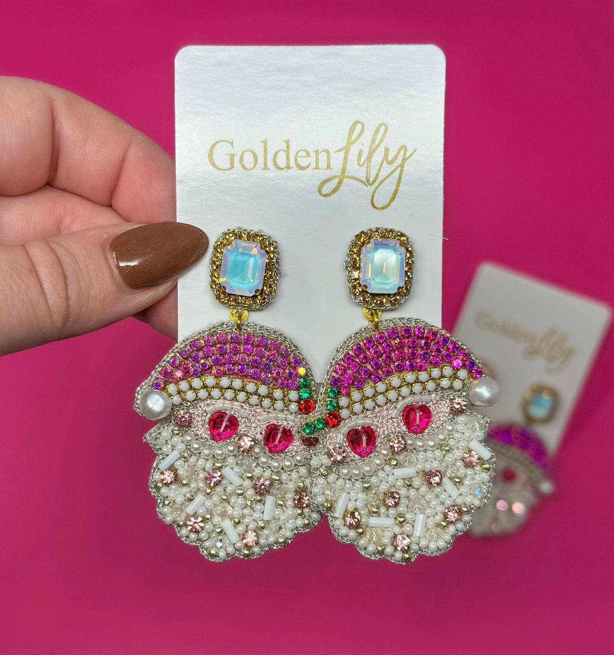 Christmas Pink Vintage Santa Earrings