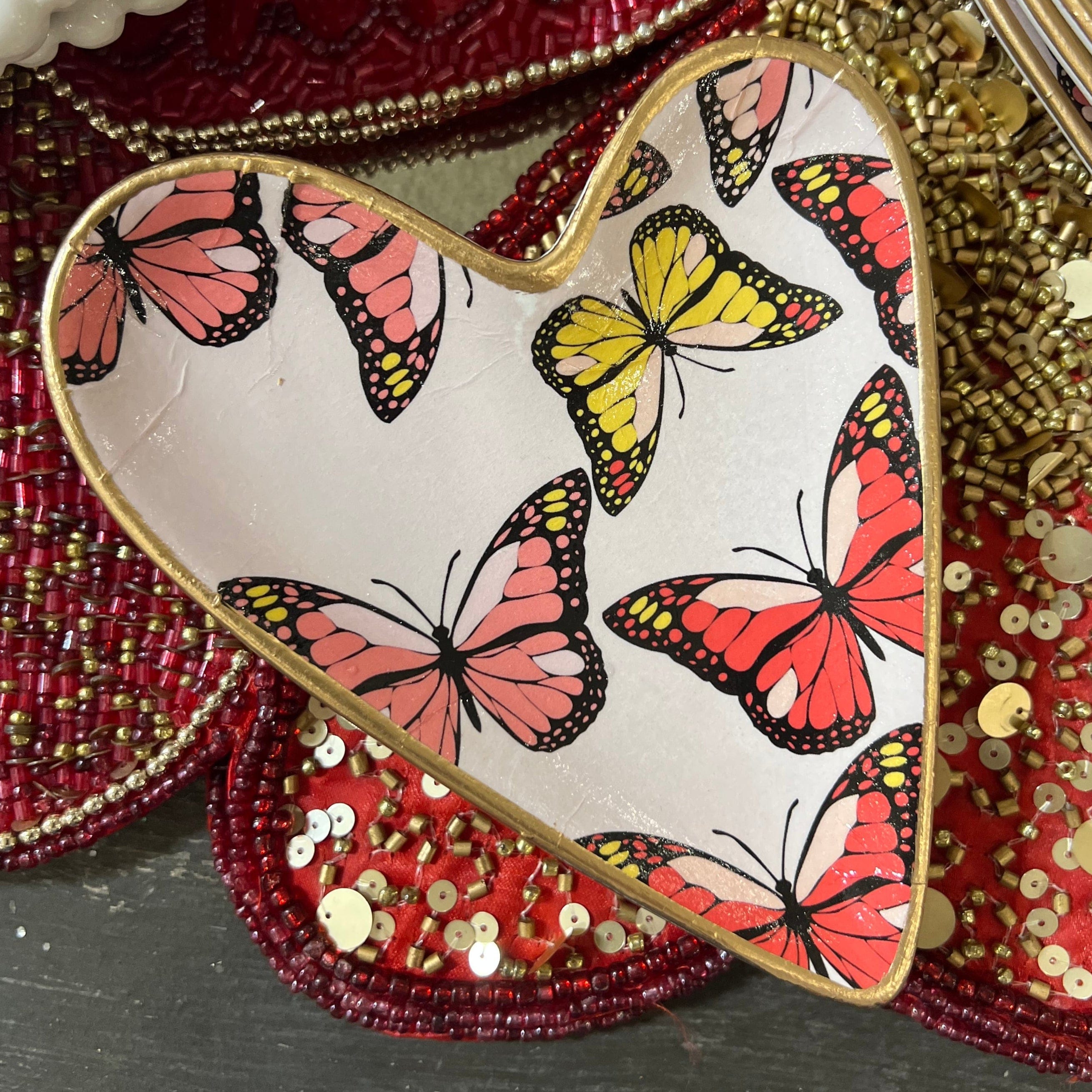 Ten Twenty Six Designs Ten Twenty Six Designs Decoupage Ceramic Heart Dish, Warm Butterfly Mix - Little Miss Muffin Children & Home