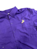 WHEREable Art Mardi Gras Pelican with King Cake Fishing Shirt in Purple