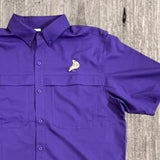 WHEREable Art Mardi Gras Pelican with King Cake Fishing Shirt in Purple