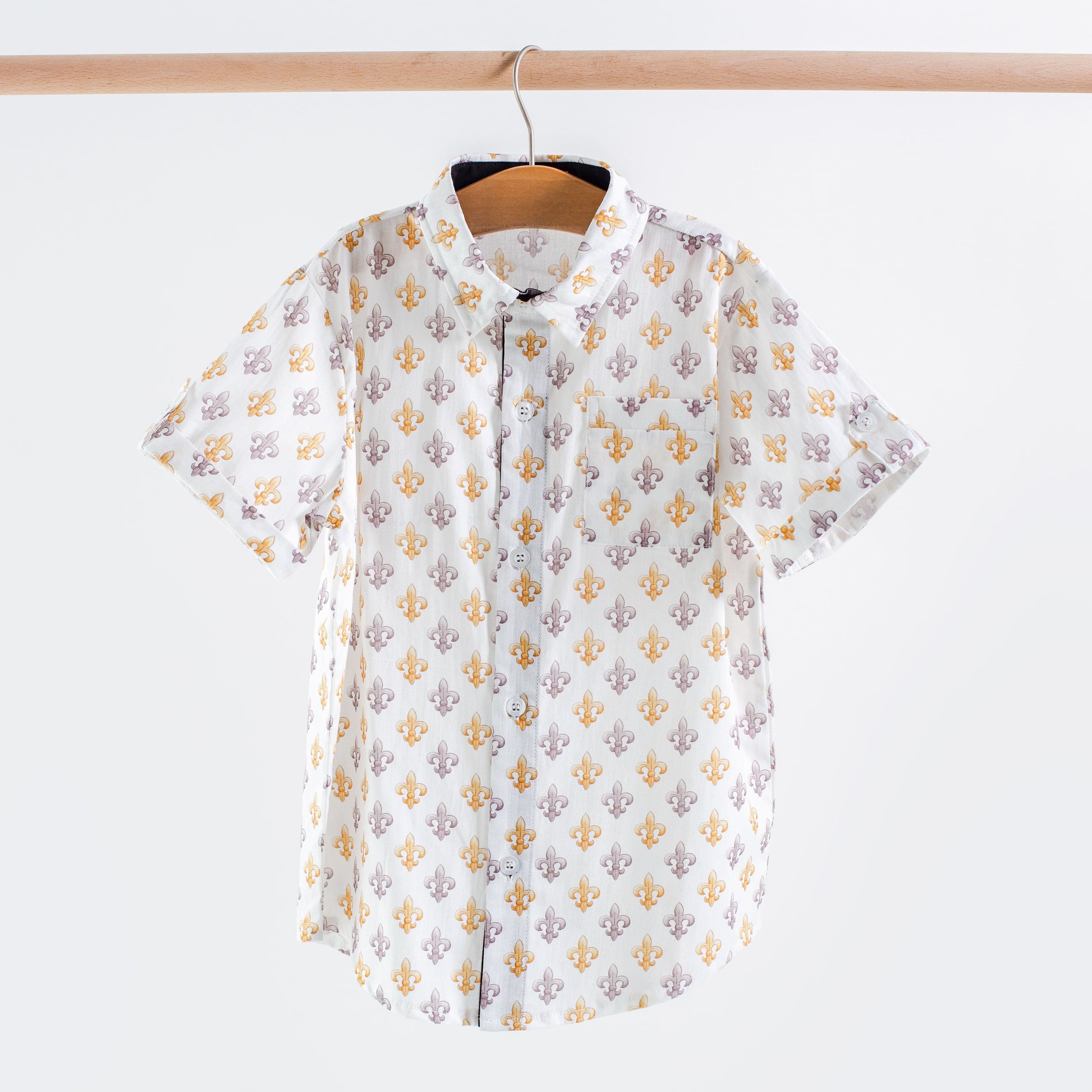 Nola Tawk Black & Gold Fleur de Lis Short Sleeve Collared Shirt - Little Miss Muffin Children & Home