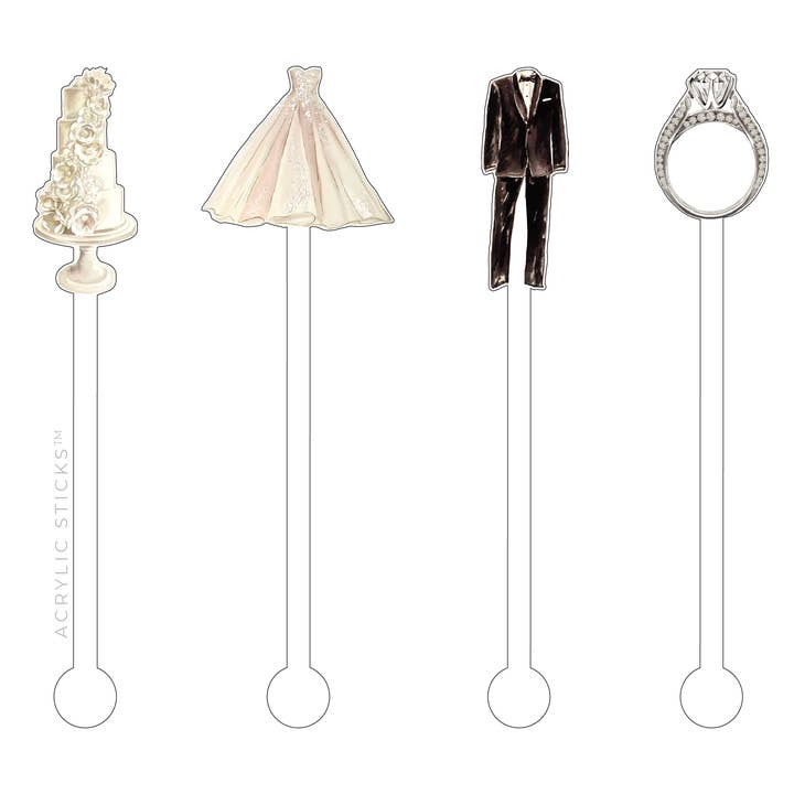 I Do Wedding Set 4 Acrylic Stir Sticks Combo