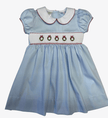Rose Christmas Wreath Smocked Waist Dress with White Peter Pan Collar
