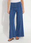 Irabella Fringed Hem Wide Leg Denim in Mid Wash