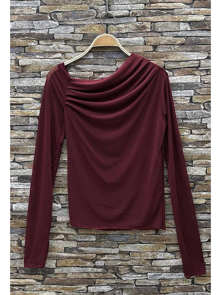 red off the shoulder sheer blouse for women