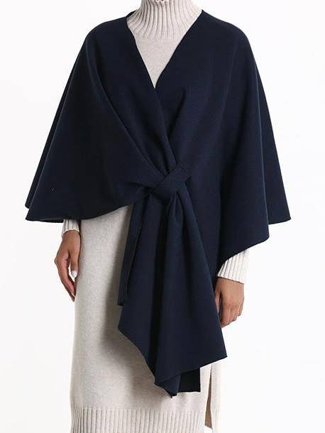 Italian Large Poncho with Knot Closure in Navy
