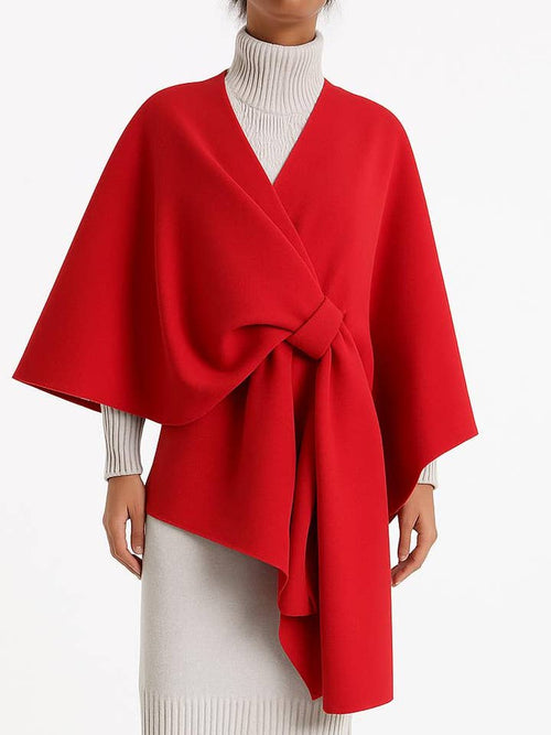Italian Large Poncho with Knot Closure in Red