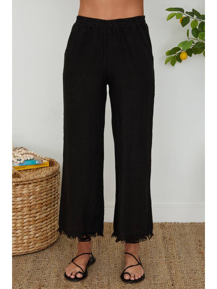Italian Linen Pants with Raw Hem in Black