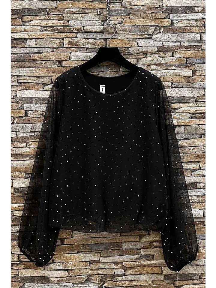 black sheer blouse with sparkles
