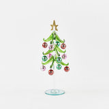 180 Degrees Large 10" Glass Christmas Tree with Multi Colored Ball Dangle Ornaments