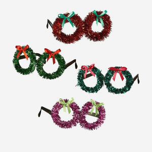 180 Degrees Christmas Tinsel Wreath Glasses, 4 Styles Available