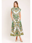 Ivory Olive Ornate Printed Woven Midi Shirt Dress