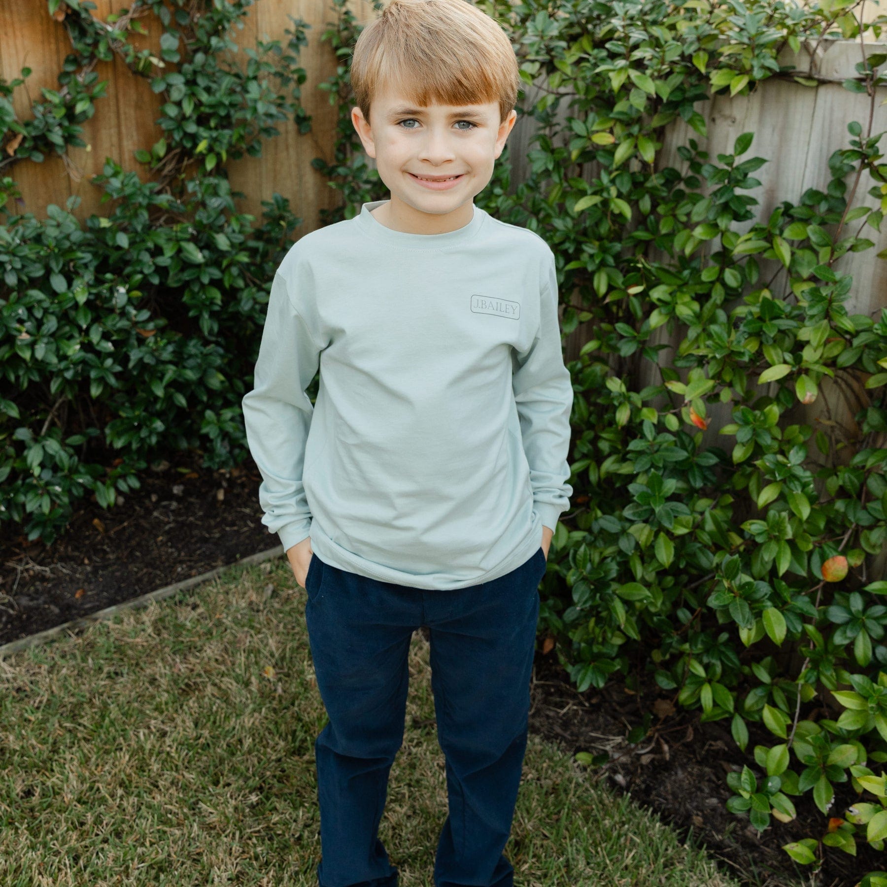 Bailey Boys Long Sleeve Logo Tee, Turkey on Sage - Little Miss Muffin Children & Home