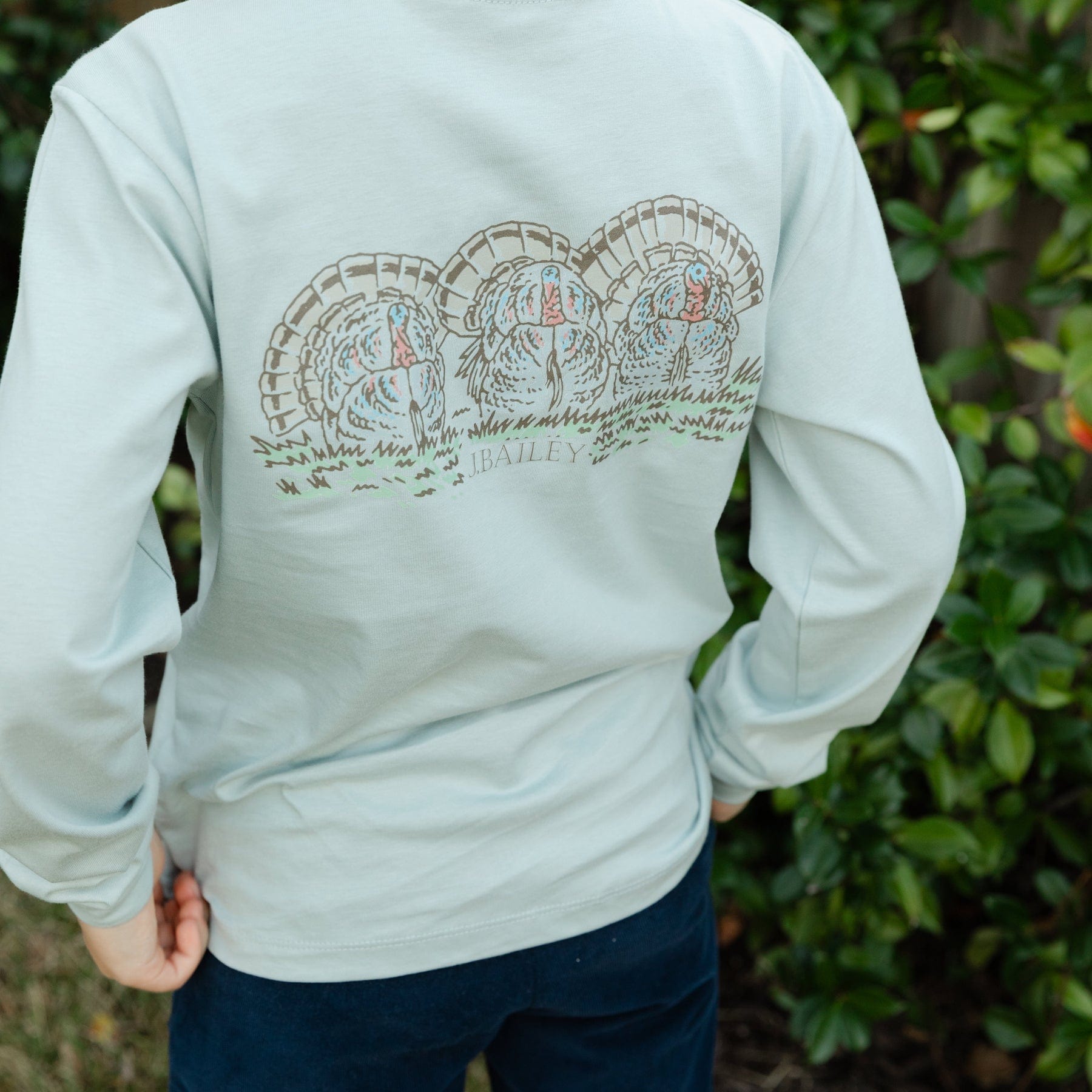 Bailey Boys Long Sleeve Logo Tee, Turkey on Sage - Little Miss Muffin Children & Home