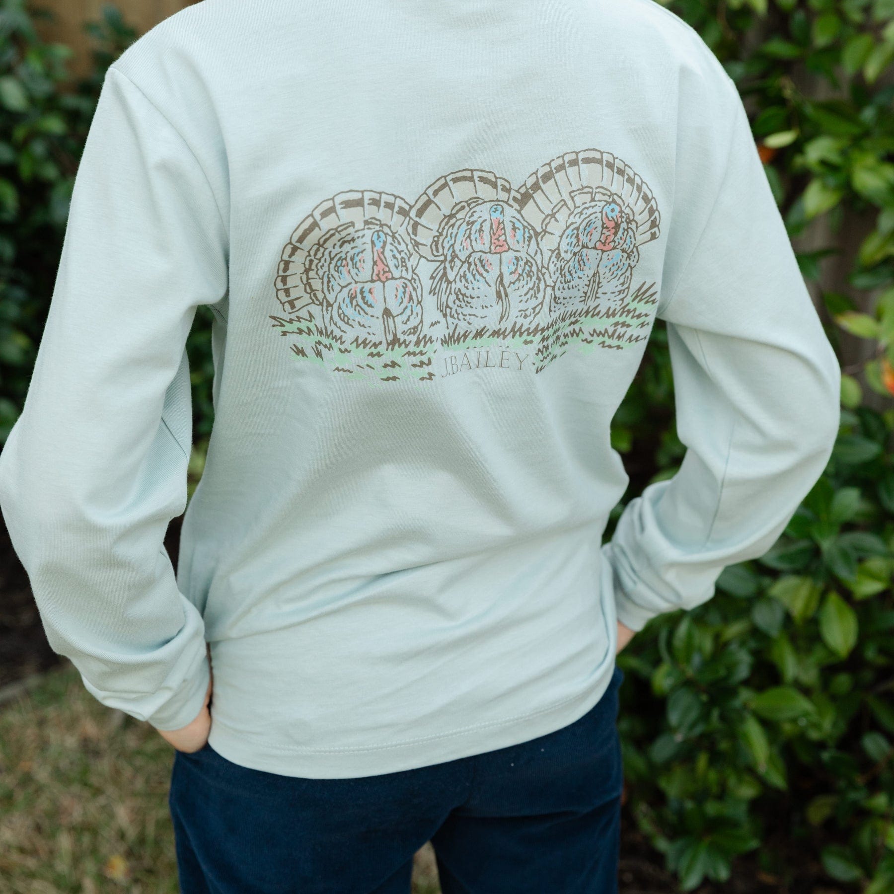 Bailey Boys Long Sleeve Logo Tee, Turkey on Sage - Little Miss Muffin Children & Home