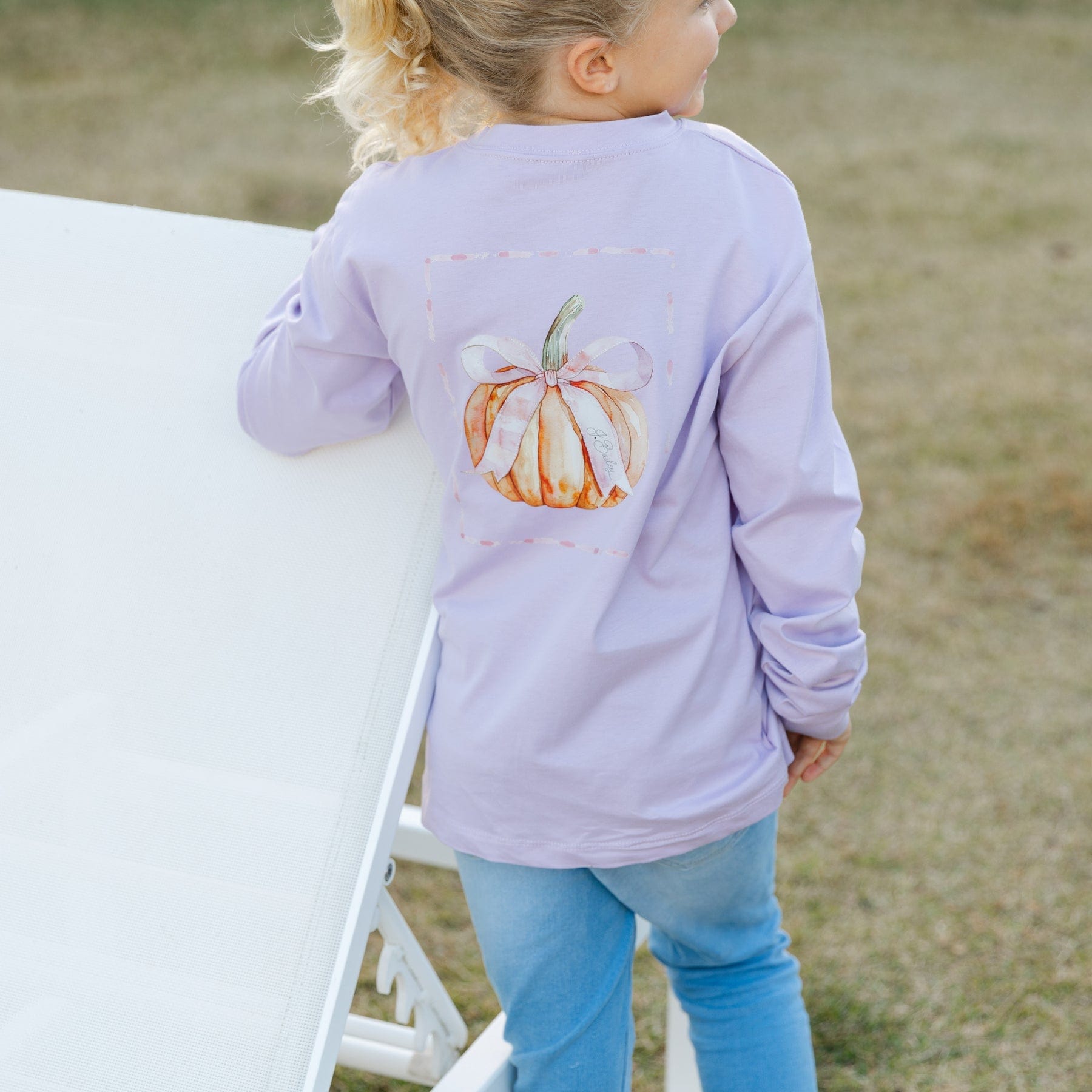 Bailey Boys Long Sleeve Girl's Logo Tee, Pumpkin on Lavender - Little Miss Muffin Children & Home