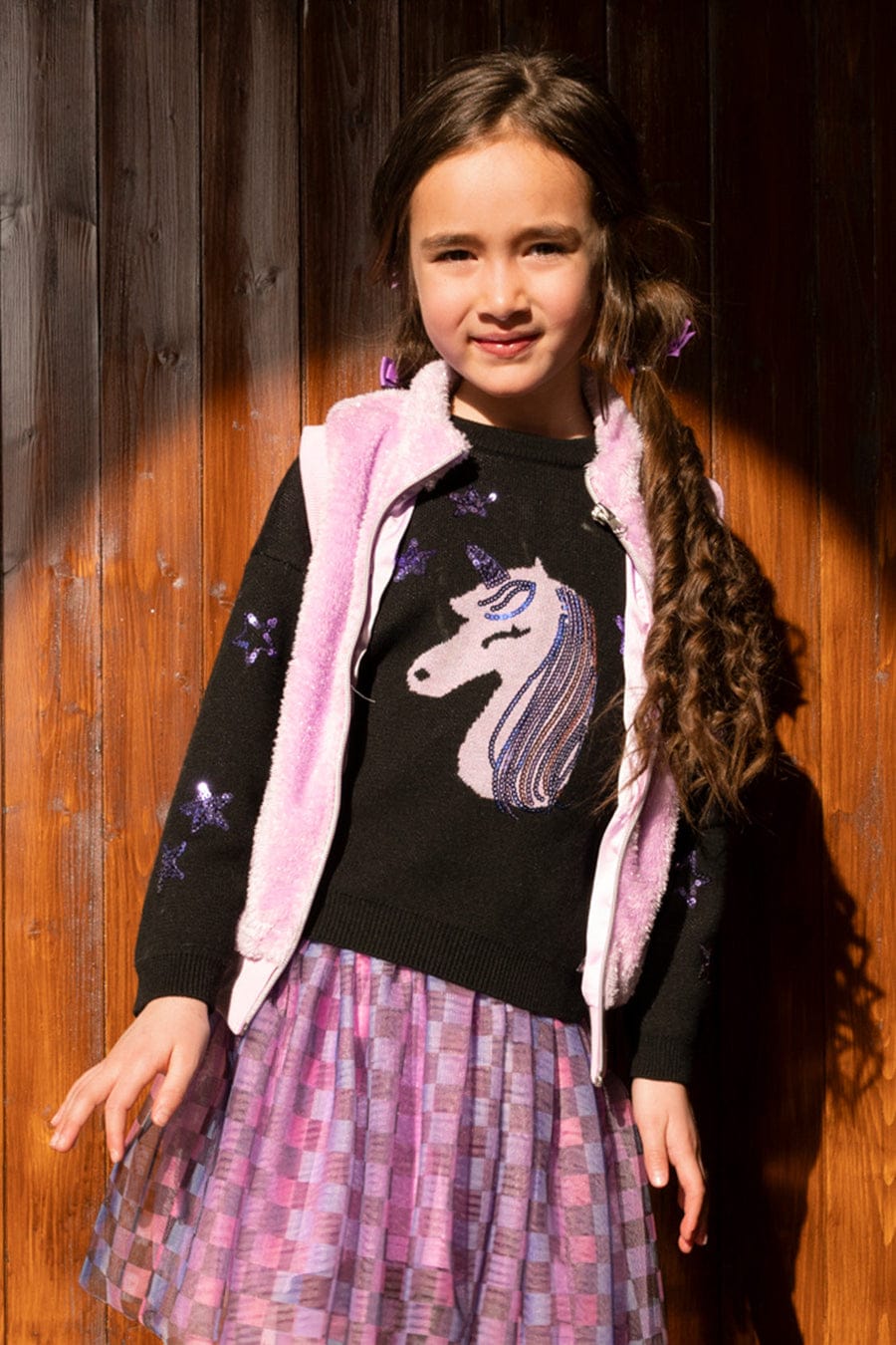Violet Tulle Faux Fur Sleeveless Vest