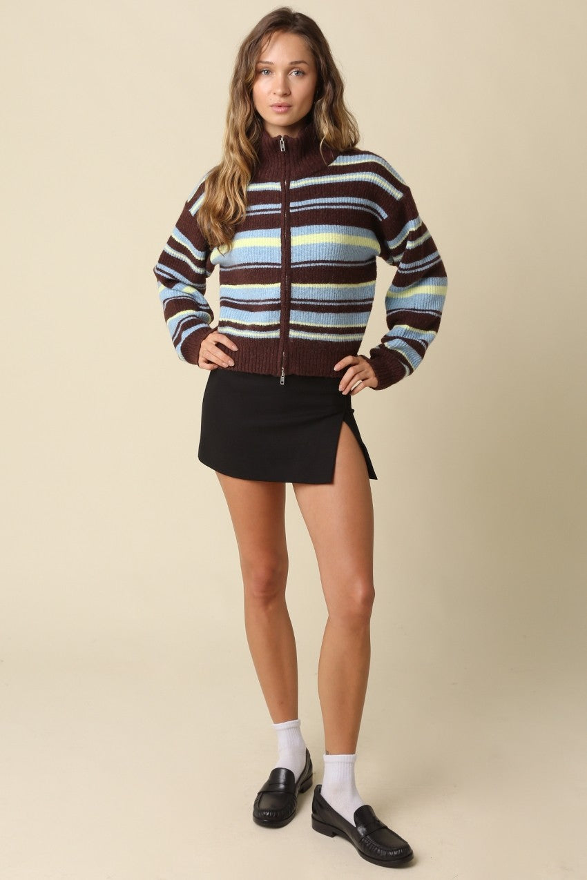 Aspen Striped Zip-Up Knit Cardigan