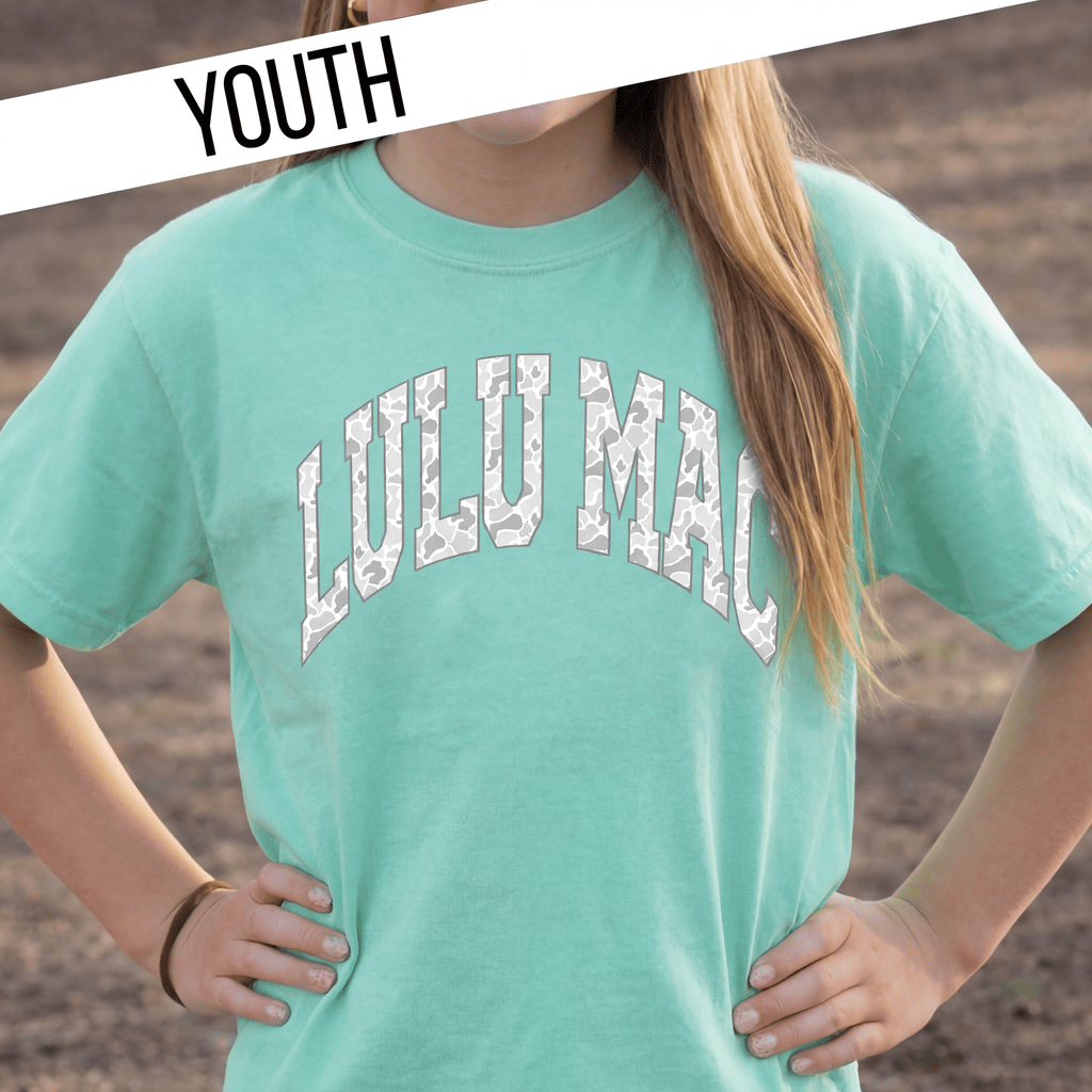 Lulu Mac Camo Youth Chalky Mint Comfort Colors Tee by Girlie Girl Originals