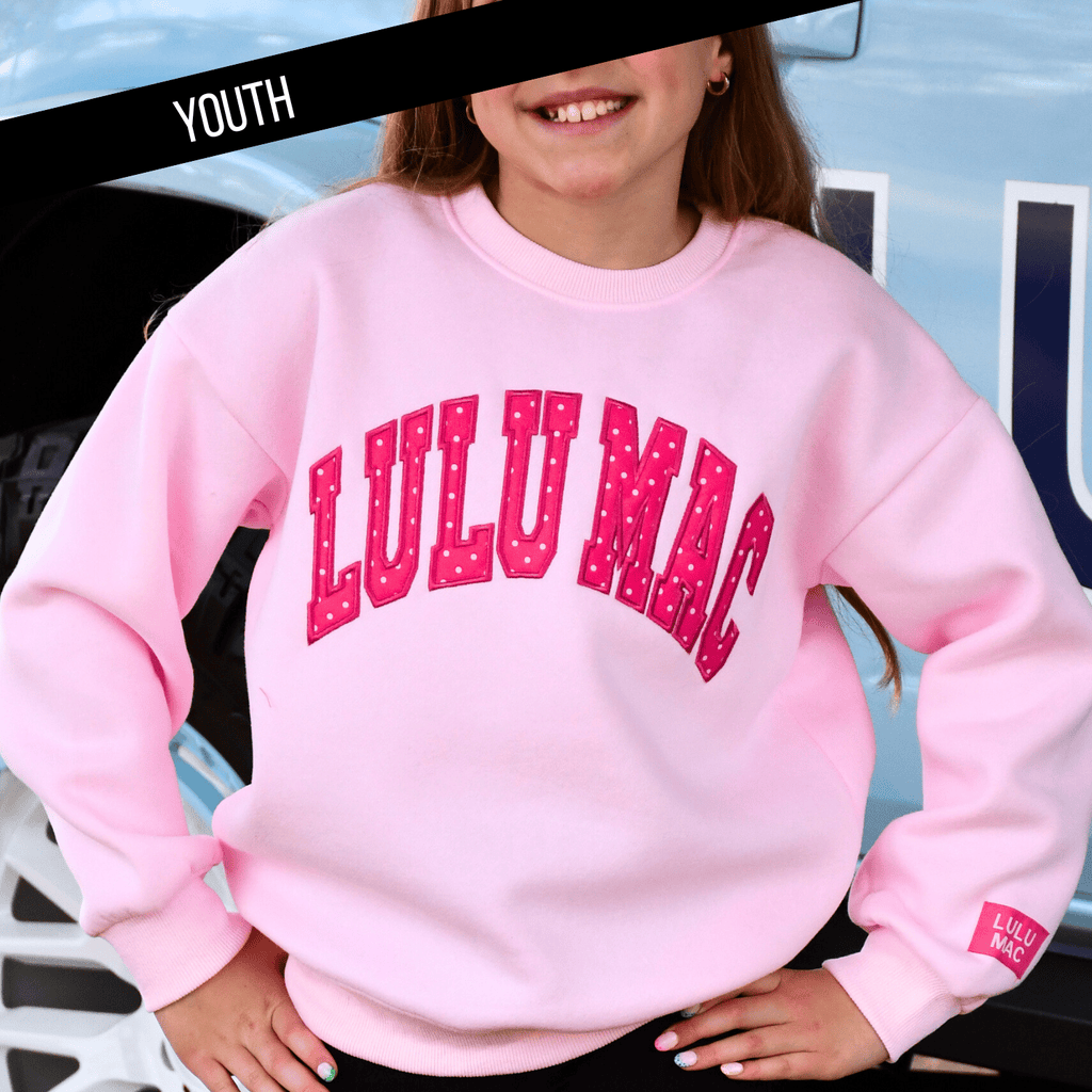Lulu Mac Polka Dot Youth Sweatshirt in Light Pink & Hot Pink Stitch by Girlie Girl Originals