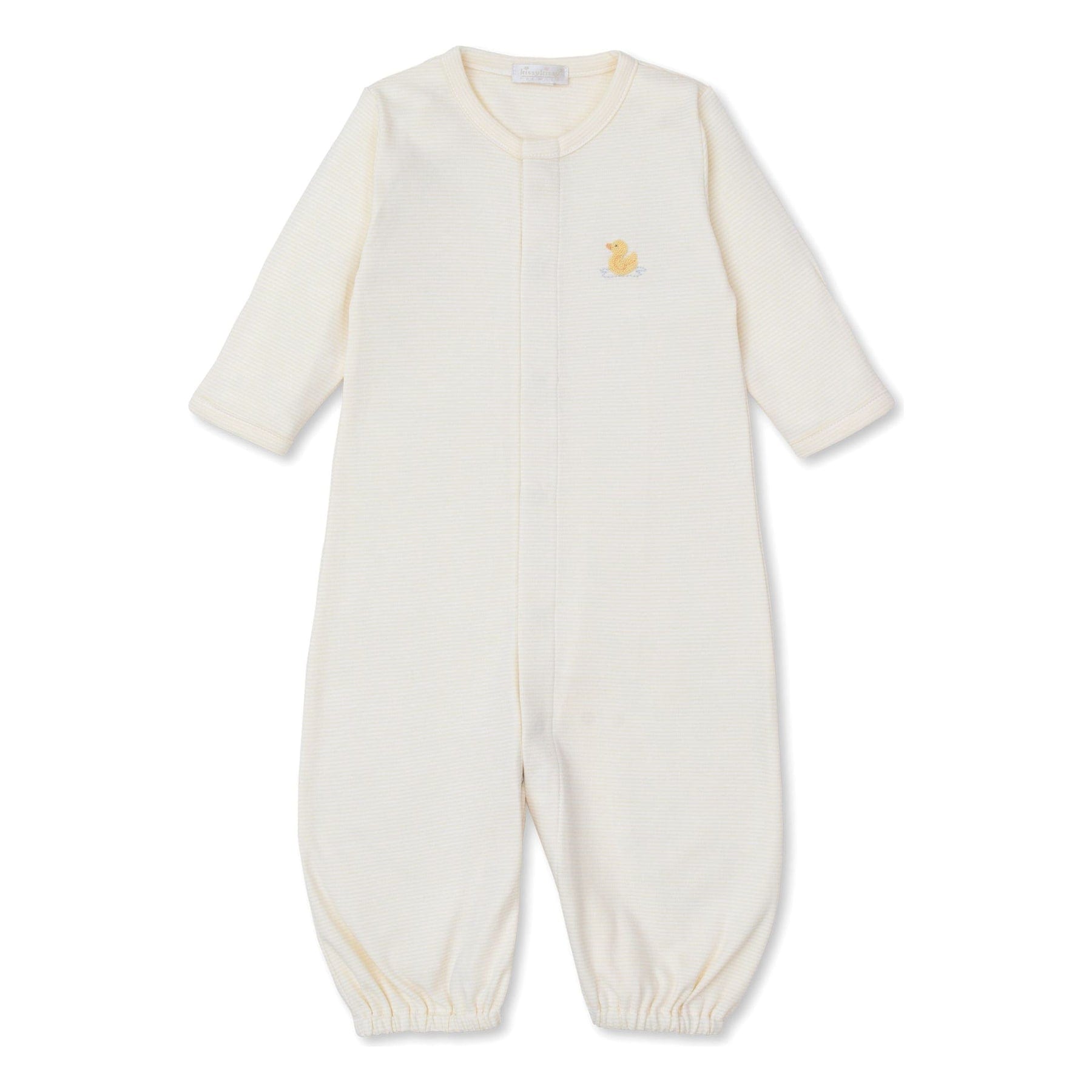Kissy Kissy Kissy Kissy Convertible Gown with Hand Embroidered Premier Duckling, Yellow Stripe - Little Miss Muffin Children & Home