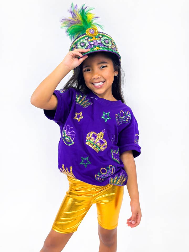 Kids Short Sleeve Purple Crown & Masks Lightweight Pullover