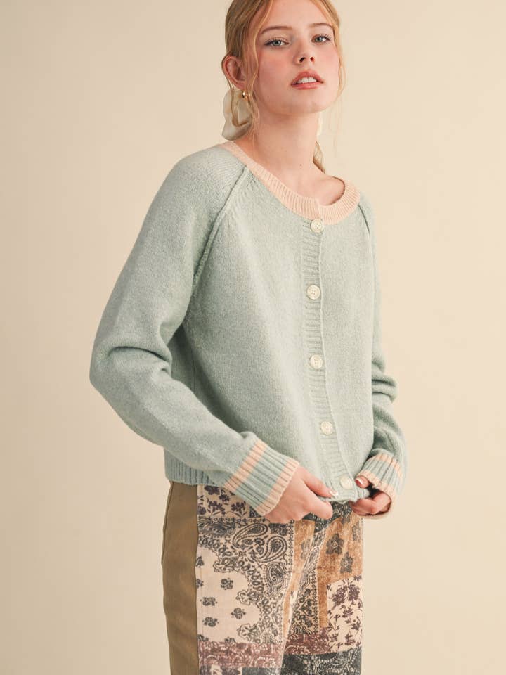 Knit Cardigan with Contrast Trim1