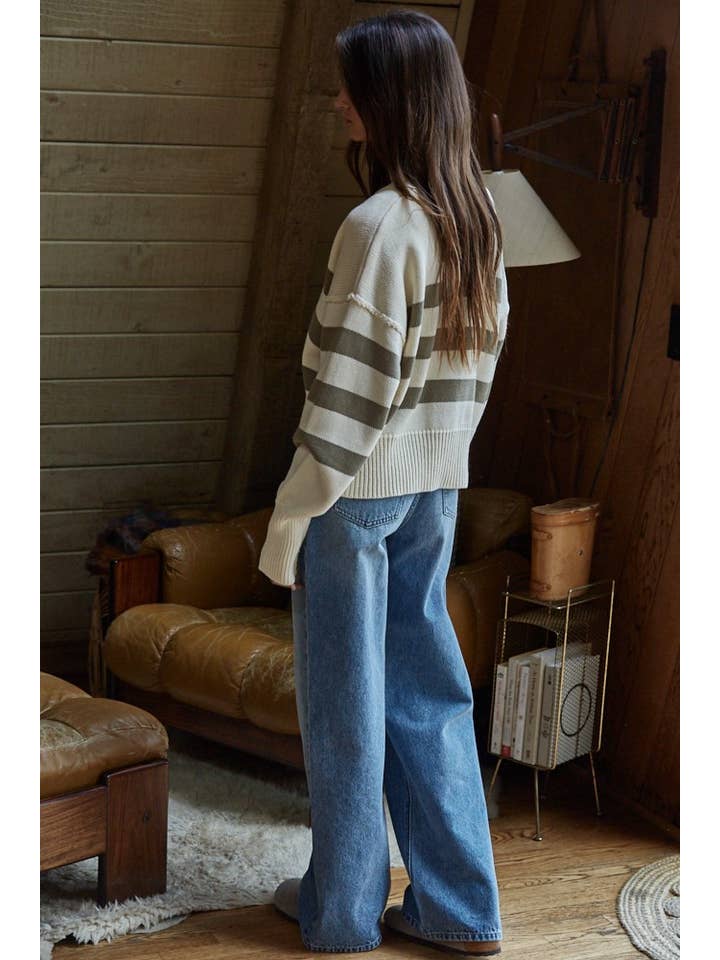 cream and olive striped cardigan