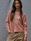 Knit Sweater with Contrast Stitch Detail in Dusty Coral