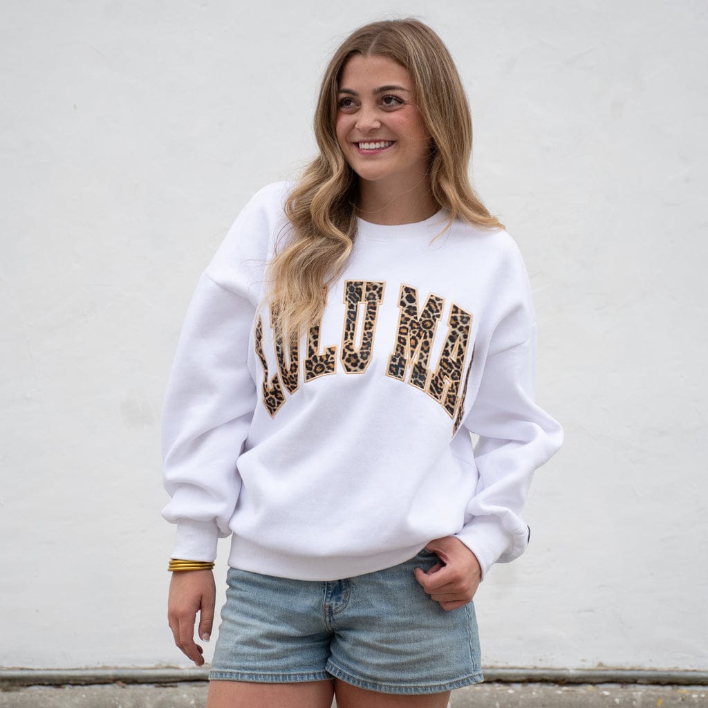 Cozy Leopard Lettering Sweatshirt in White