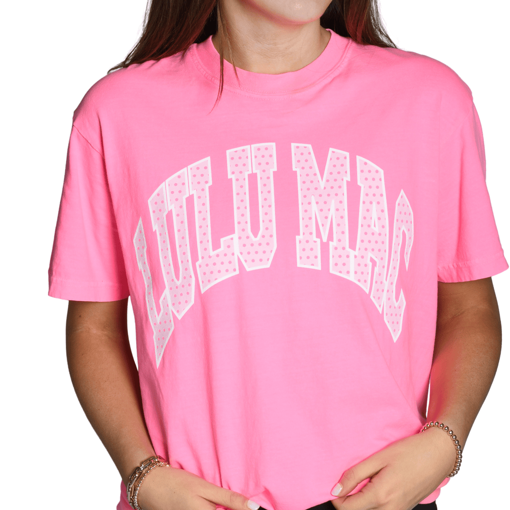 Lulu Mac Polka Dot Adult Neon Pink Comfort Colors Tee by Girlie Girl Originals