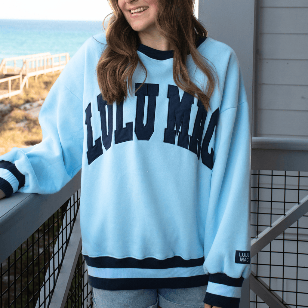 Lulu Mac Social Society Adult Sweatshirt in Light Blue & Navy Stitch by Girlie Girl Originals