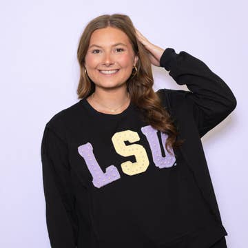 LSU Distressed Embroidery Pullover