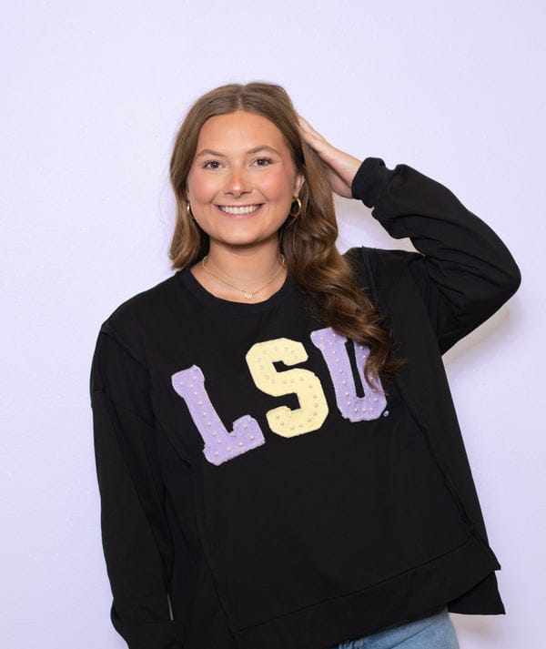 LSU Distressed Embroidery Pullover