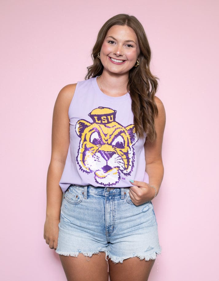 purple lsu sequin tank