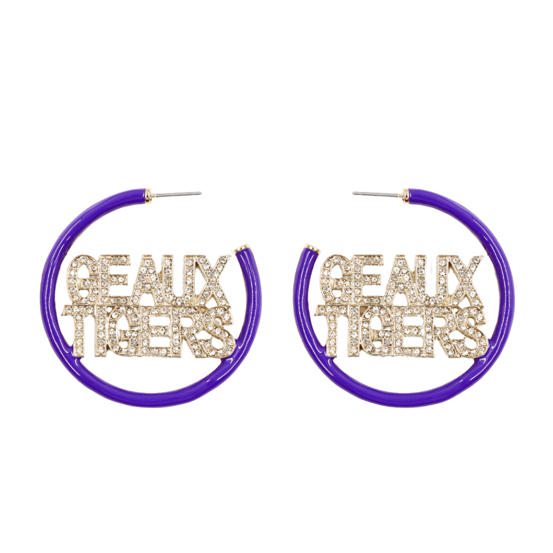 Brianna Cannon Wholesale Brianna Cannon LSU Purple Pavé Hoop Earrings - Little Miss Muffin Children & Home