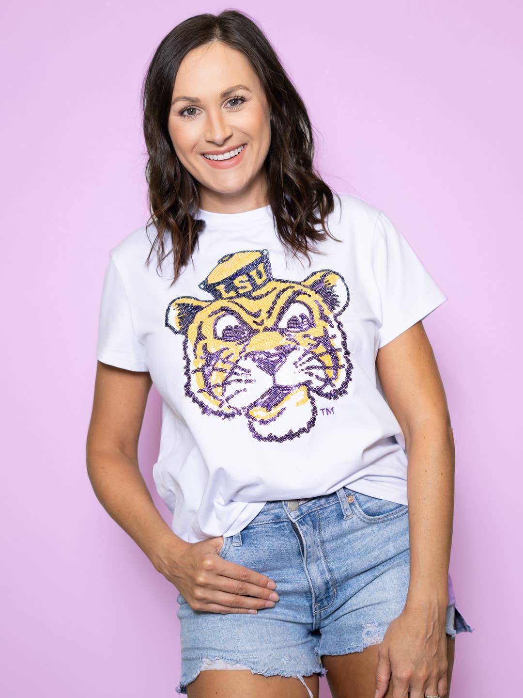 LSU Vintage Louisiana State University Women's Sequin Design White Tee