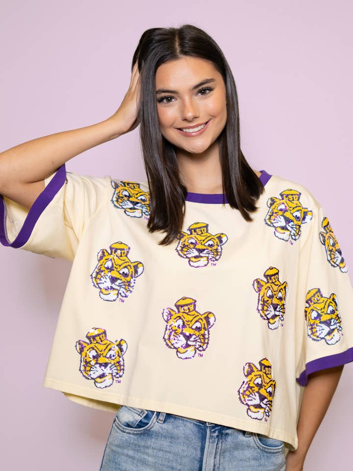 LSU Vintage Mike Repeat Oversized Crop Tee