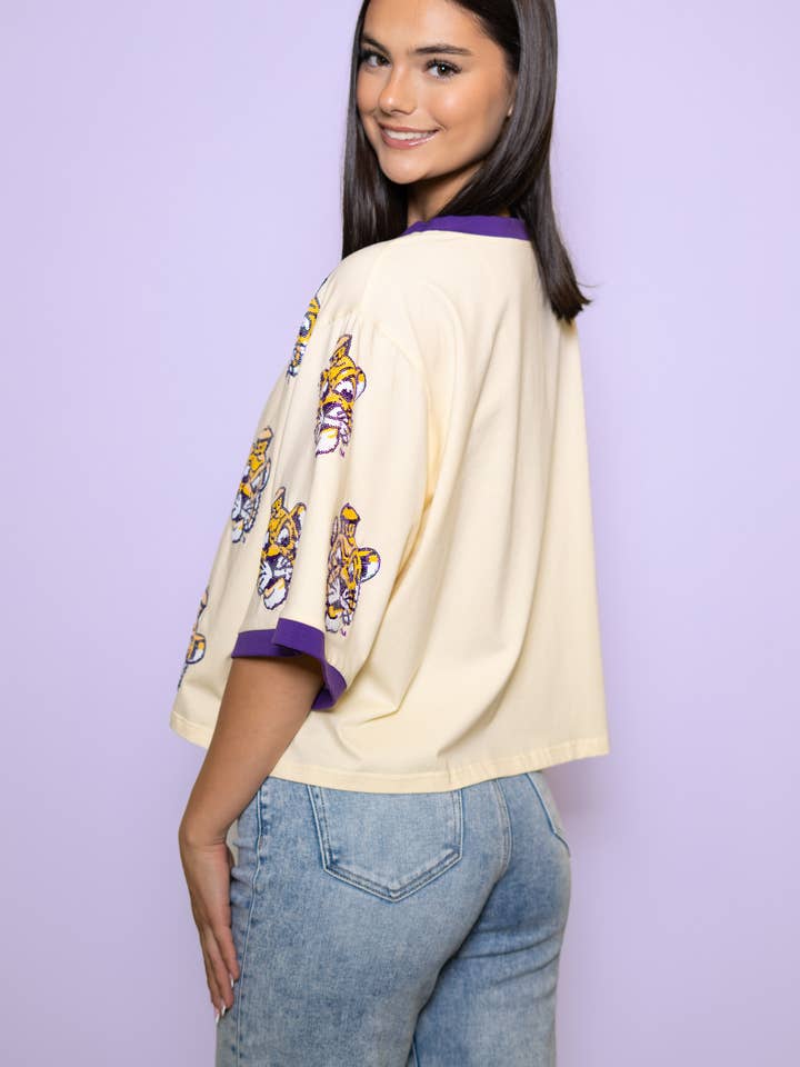 LSU Vintage Mike Repeat Oversized Crop Tee